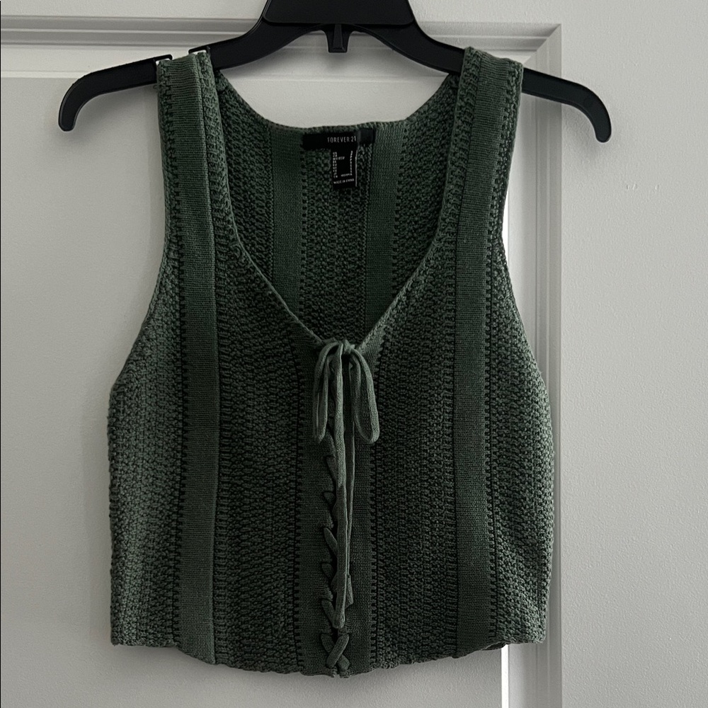 Forever 21 Green Knit Lace-Up Crop Top